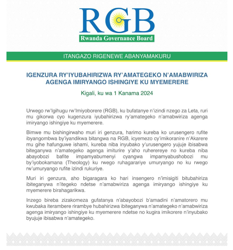 Mu Rwanda Hamaze Gufungwa Insengero zigera ku 5616 zitujuje ibisabwa